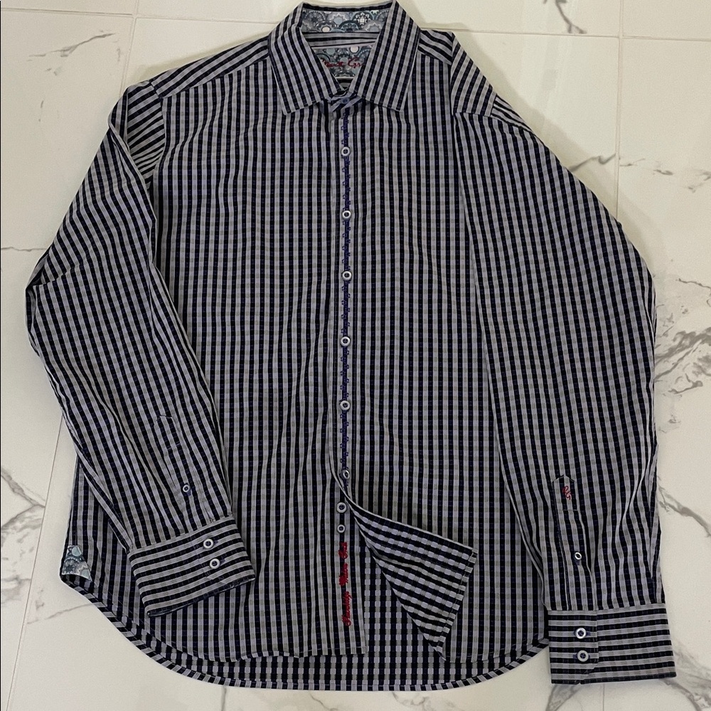 Robert Graham Black/purples Checked Dress Shirt button down XL